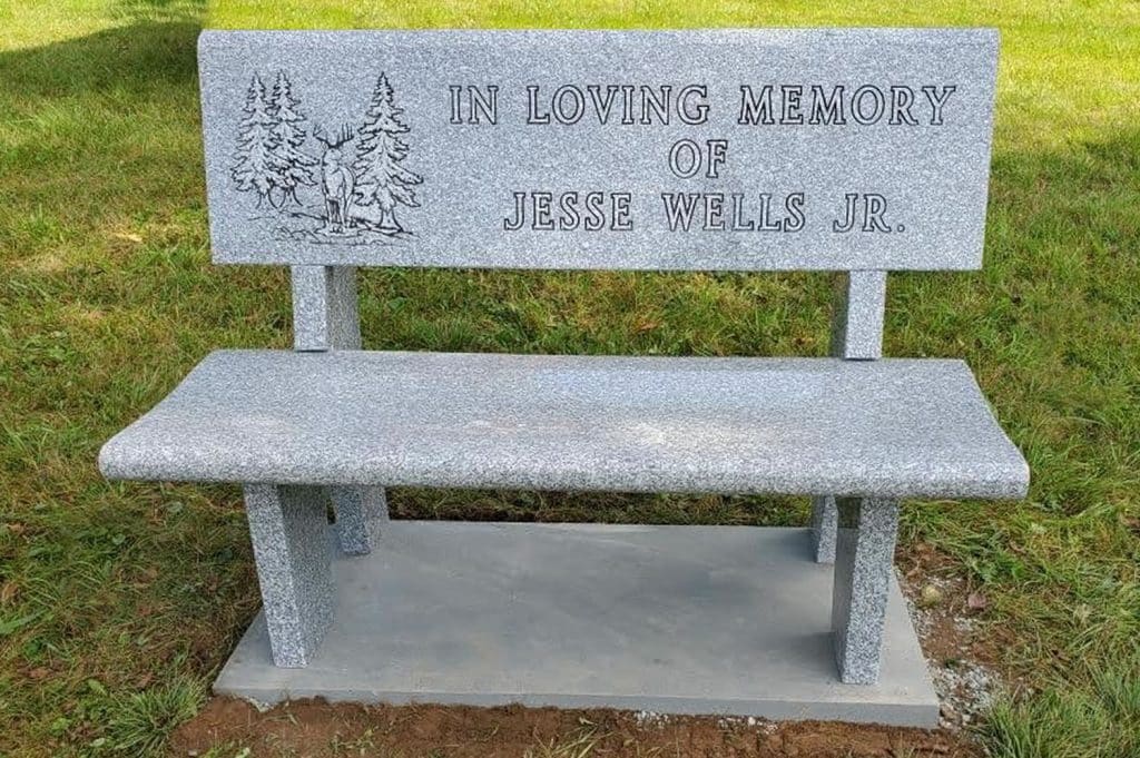 Meshoppen bench headstone South Montrose granite memorial tombstone Nicholson cemetery