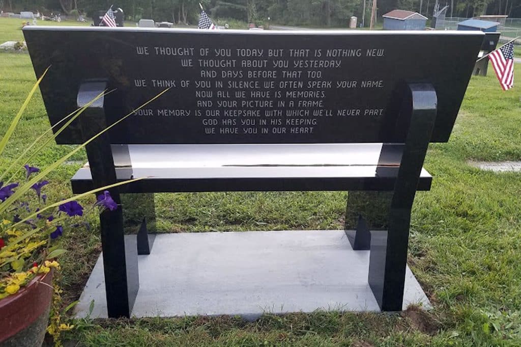 bench Lake Winola cemetery headstone New Milford headstone granite memorial tombstone