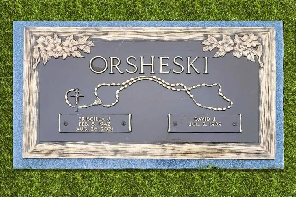 Falls cemetery headstone headstone granite Meshoppen memorial tombstone north flat bronze rosary