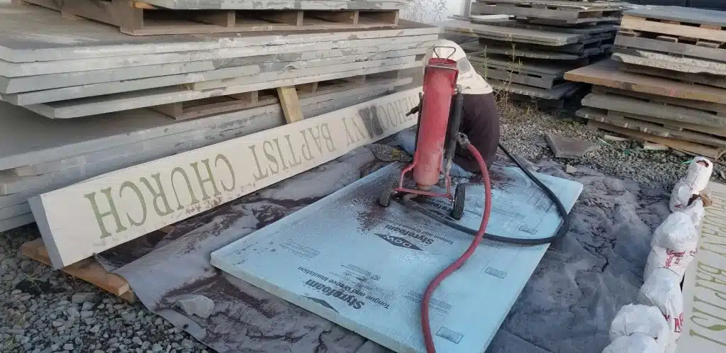 Sandblasting Sign at Meshoppen Stone