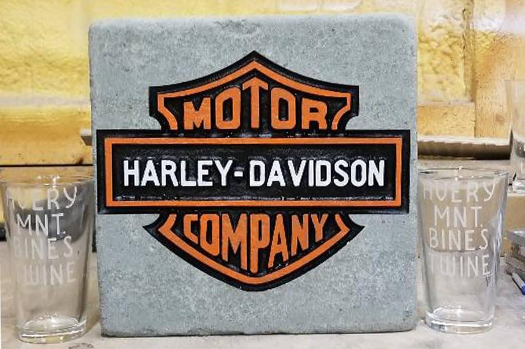 Harley Davidson Gibson marble headstone Kingsley etched monument death date headstone engraving