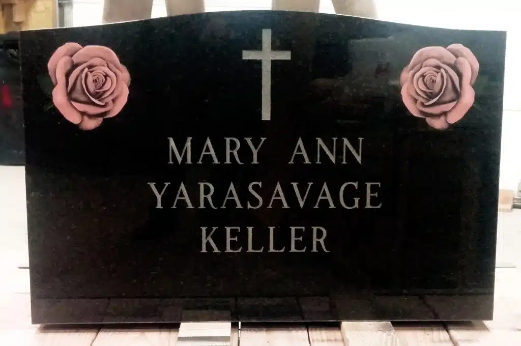rose cross black granite laser Hop Bottom monument South Gibson cemetery headstone grae stone Bridgwater cemetery