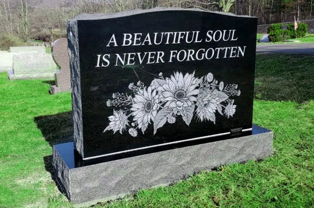 flowers Columbia Cross Roads slant headstone upright headstone headstone fix monuments laser black granite