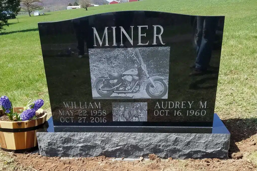 motorclcle Warren Center headstone engraving monument obelisk headstone large headstone laser