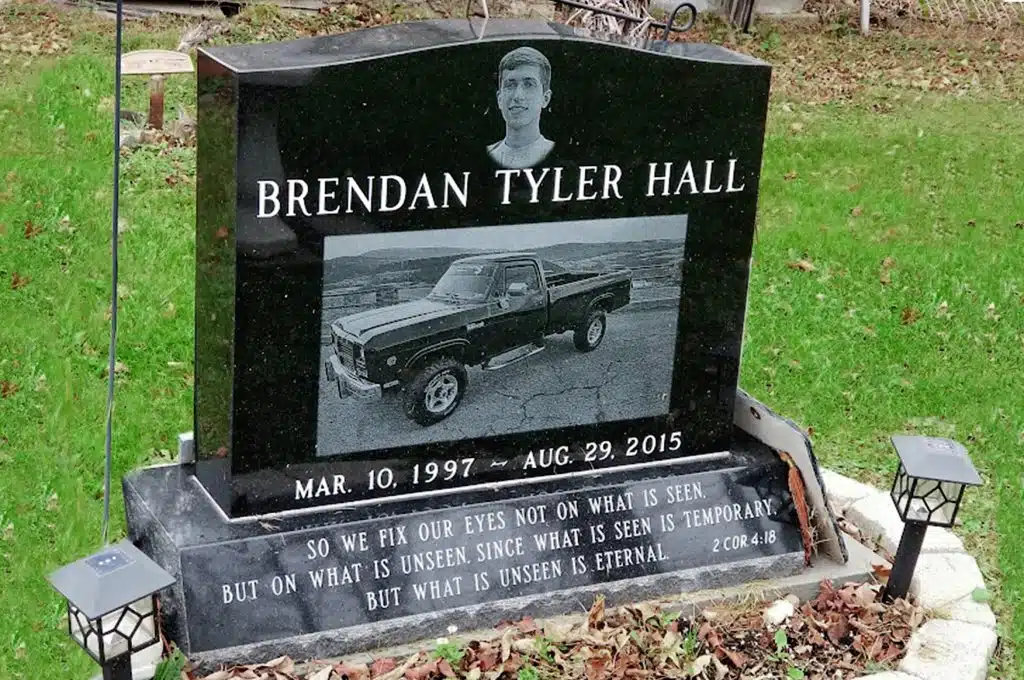 truck laser Warren Center headstone engraving monument obelisk headstone large headstone