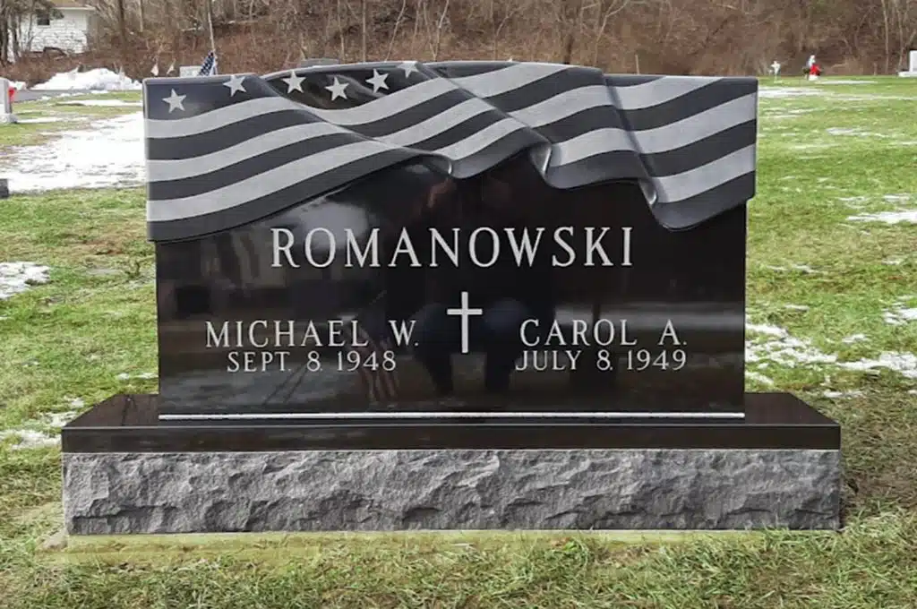 flag black granite laser Great Bend monument cemetery headstone Wyalusing Cemetery Overfield Cemetery