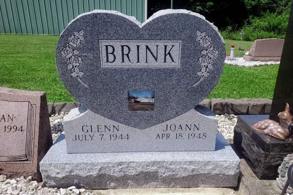 Gibson marble headstone Kingsley etched monument death date headstone engraving heart