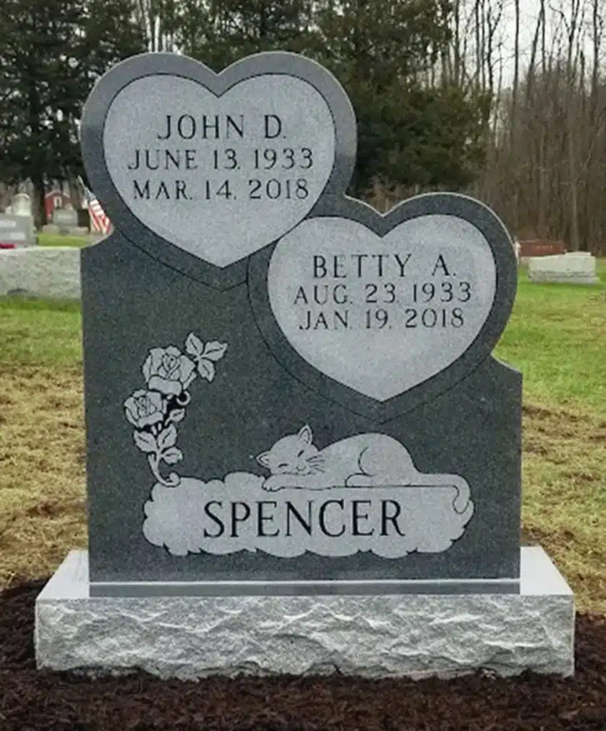 double heart granite flower Lake Winola cemetery headstone New Milford headstone granite memorial tombstone