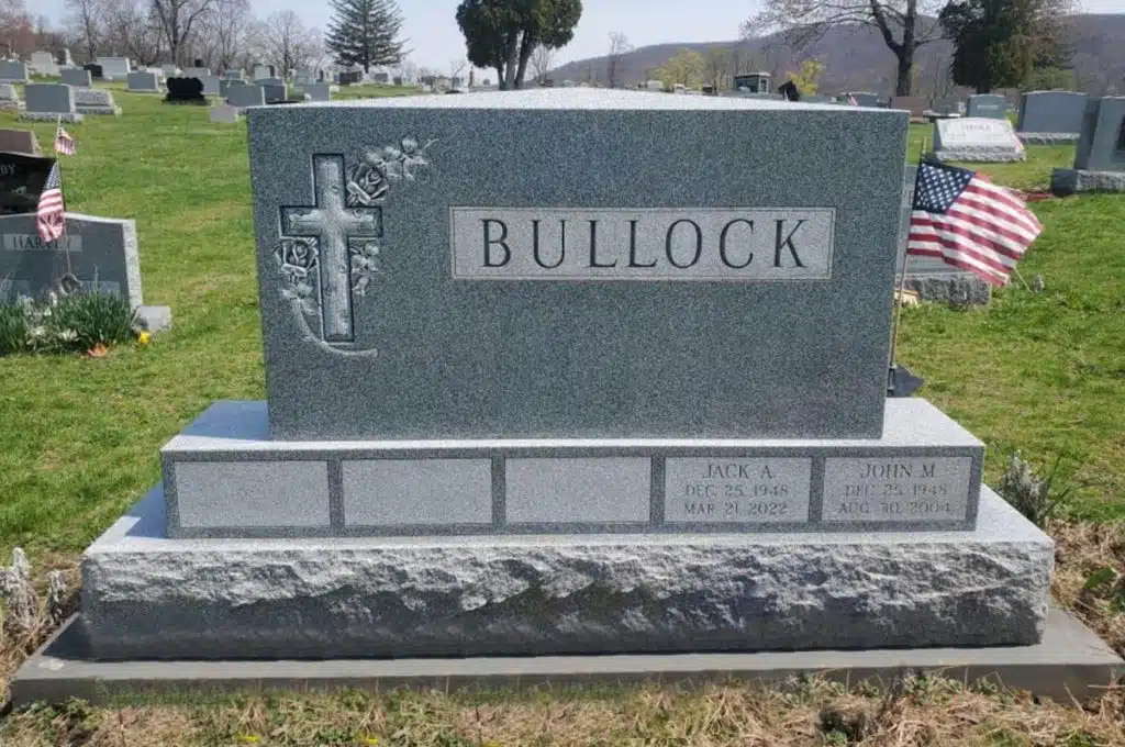 Upright Monument Family Monument Cross and Lilac Bullock Monument Tunkhannock Monument