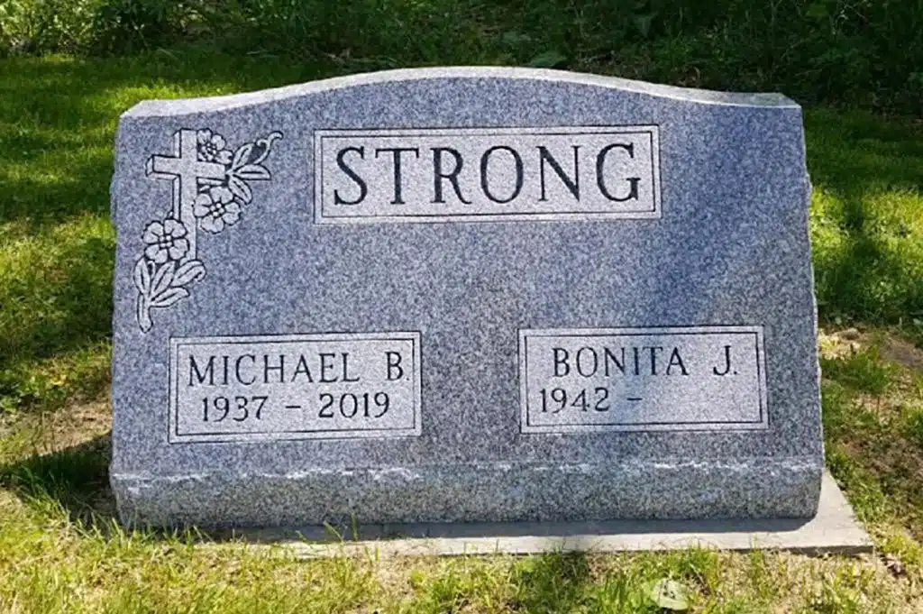 Gibson marble headstone Kingsley etched monument death date headstone engraving slant