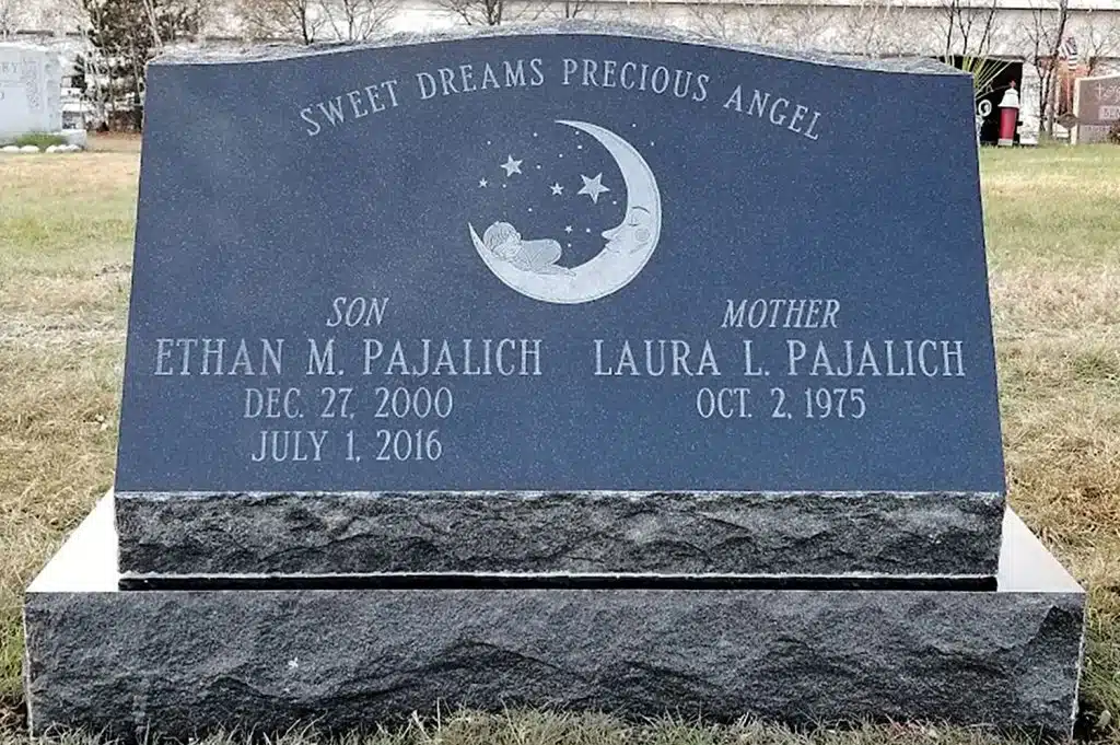 Warren Center headstone engraving monument obelisk headstone large headstone slant black granite laser
