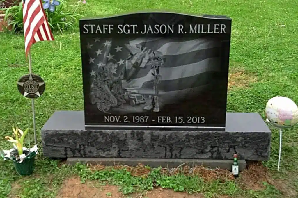flag Brackney monument engraving Factoryville headstone Lawton grave marker Mnt. View black granite laser