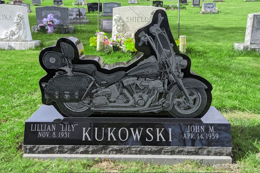 Springville Granite headstone Wyalusing Monument cemetery headstone Vauhn cemetery motorcycle unique